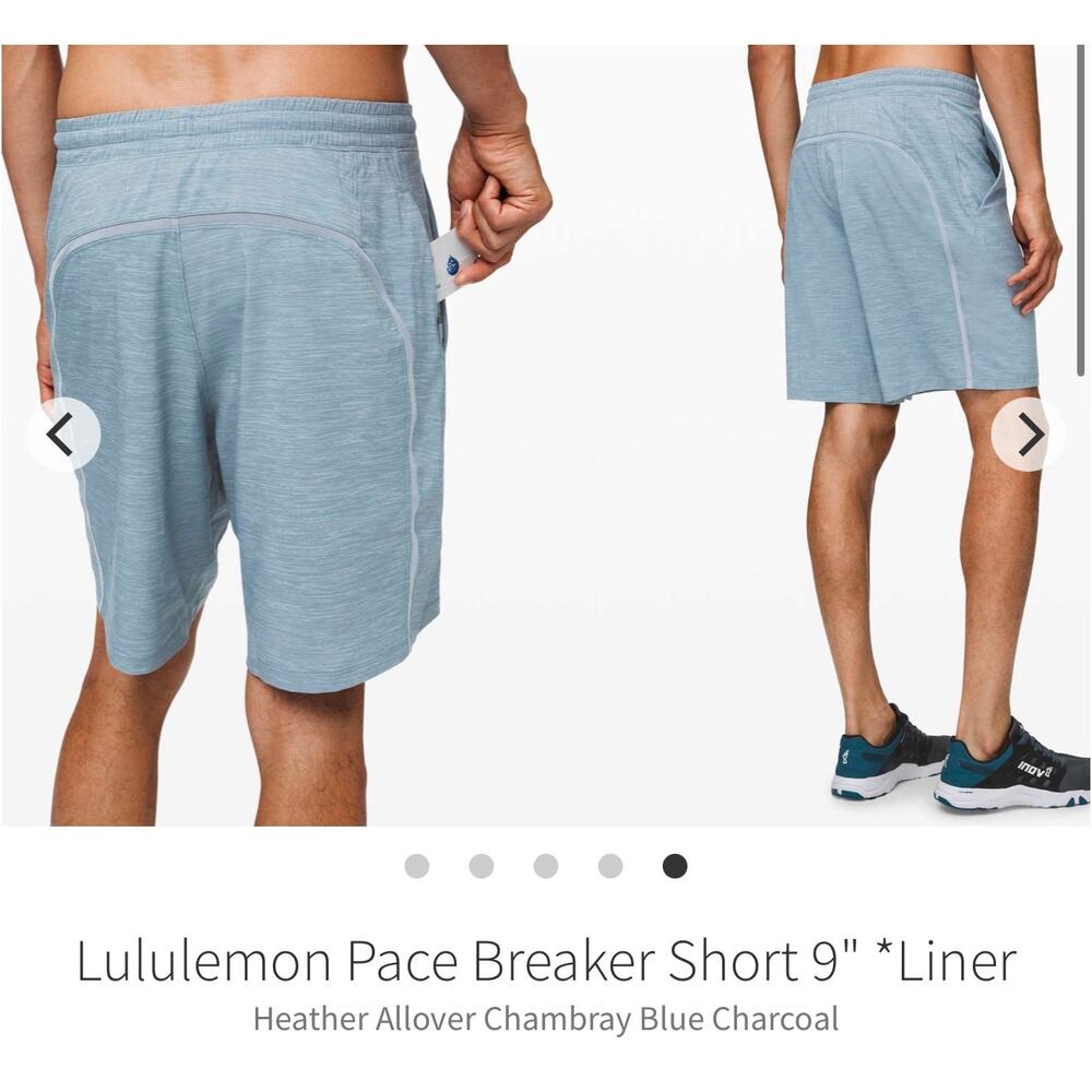 Lululemon Pace Breaker Short 9" Liner
Heather Chambray Blue Grey men’s Sz S
